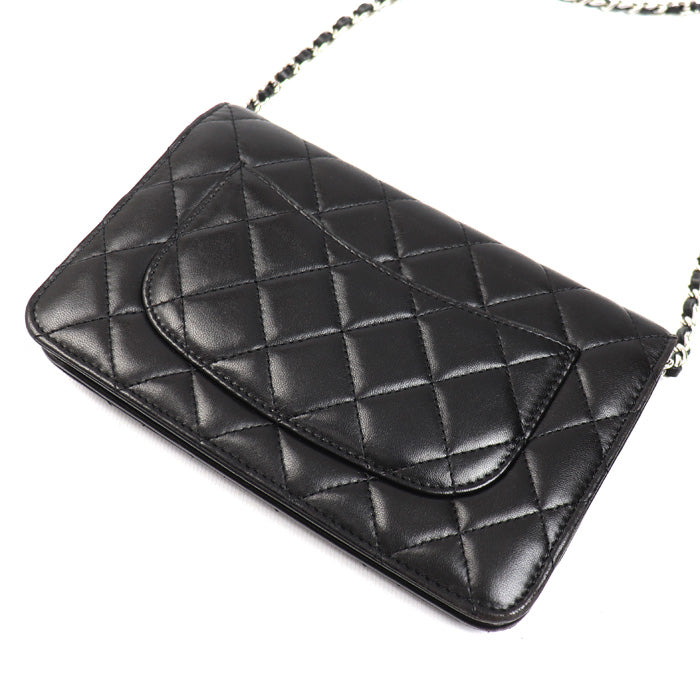 CHANEL シャネル チェーンウォレット ラムスキン ショルダーバッグ ブラック AP0250 レディース【中古】