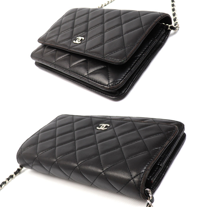 CHANEL シャネル チェーンウォレット ラムスキン ショルダーバッグ ブラック AP0250 レディース【中古】