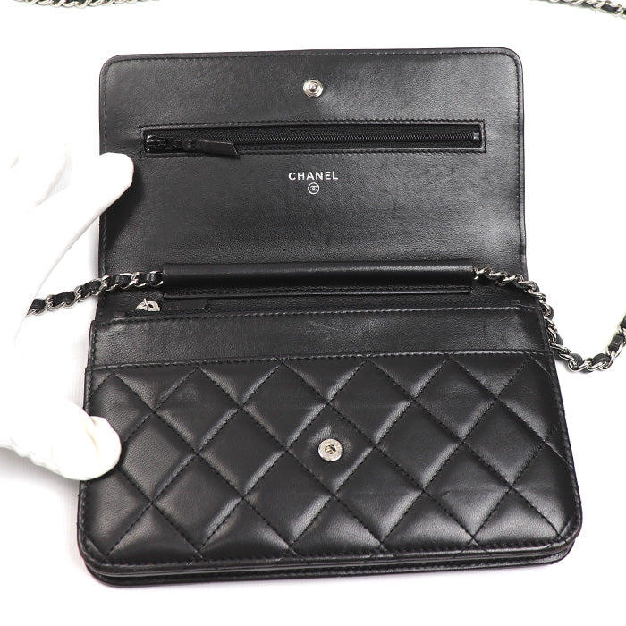 CHANEL シャネル チェーンウォレット ラムスキン ショルダーバッグ ブラック AP0250 レディース【中古】