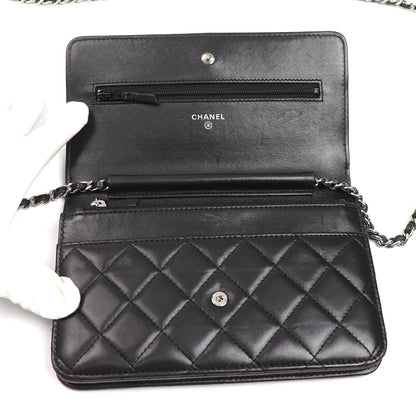 CHANEL シャネル チェーンウォレット ラムスキン ショルダーバッグ ブラック AP0250 レディース【中古】