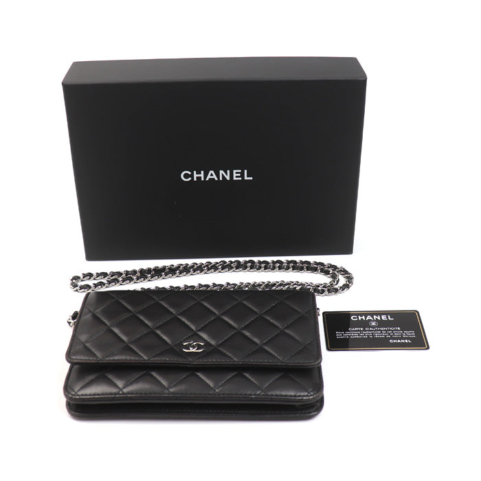 CHANEL シャネル チェーンウォレット ラムスキン ショルダーバッグ ブラック AP0250 レディース【中古】