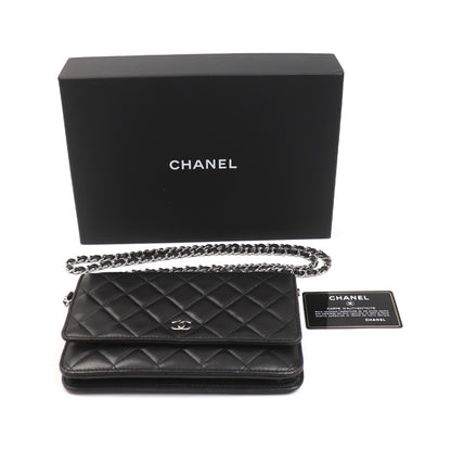 CHANEL シャネル チェーンウォレット ラムスキン ショルダーバッグ ブラック AP0250 レディース【中古】