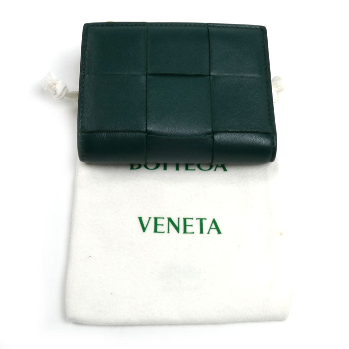BOTTEGAVENETA ボッテガヴェネタ カセット スモール 二つ折り財布 エメラルドグリーン 742698VCQC43049 レディース【中古】