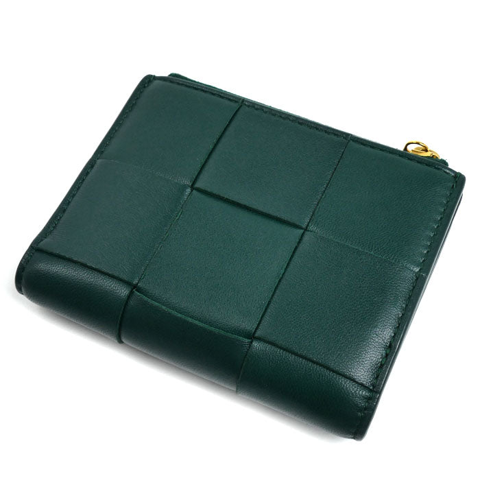 BOTTEGAVENETA ボッテガヴェネタ カセット スモール 二つ折り財布 エメラルドグリーン 742698VCQC43049 レディース【中古】