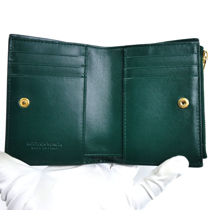 BOTTEGAVENETA ボッテガヴェネタ カセット スモール 二つ折り財布 エメラルドグリーン 742698VCQC43049 レディース【中古】