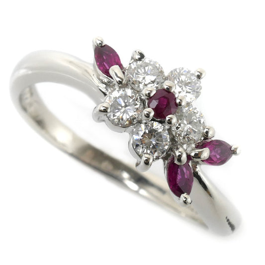 Pt900プラチナ フラワーモチーフ リング・指輪 ダイヤ0.39ct ルビー0.28ct 16号 4.9g レディース【中古】