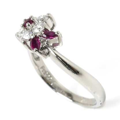 Pt900プラチナ フラワーモチーフ リング・指輪 ダイヤ0.39ct ルビー0.28ct 16号 4.9g レディース【中古】