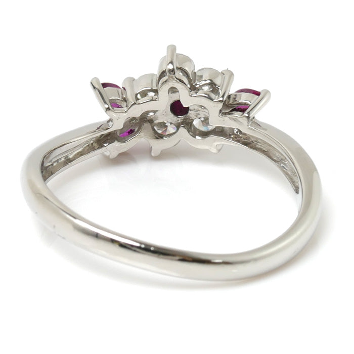 Pt900プラチナ フラワーモチーフ リング・指輪 ダイヤ0.39ct ルビー0.28ct 16号 4.9g レディース【中古】