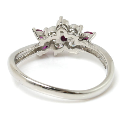 Pt900プラチナ フラワーモチーフ リング・指輪 ダイヤ0.39ct ルビー0.28ct 16号 4.9g レディース【中古】