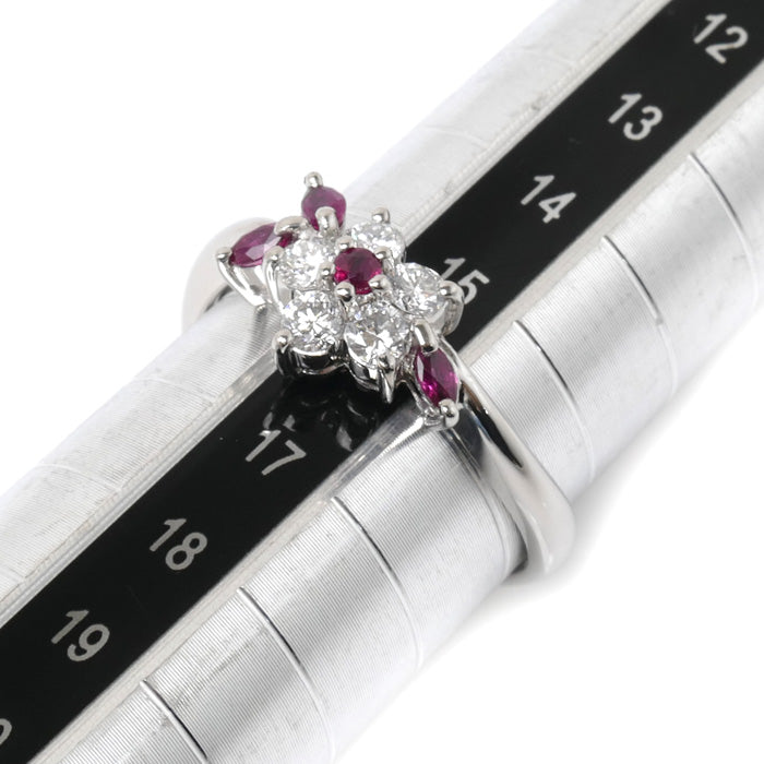 Pt900プラチナ フラワーモチーフ リング・指輪 ダイヤ0.39ct ルビー0.28ct 16号 4.9g レディース【中古】