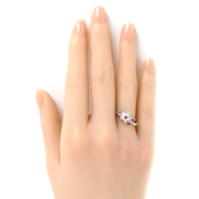 Pt900プラチナ フラワーモチーフ リング・指輪 ダイヤ0.39ct ルビー0.28ct 16号 4.9g レディース【中古】