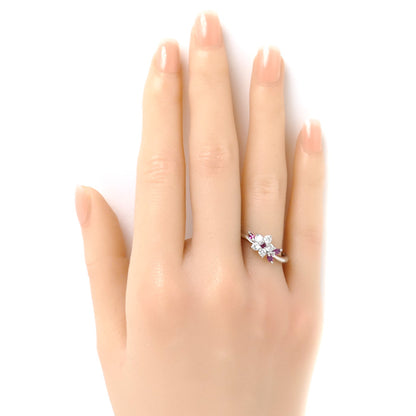 Pt900プラチナ フラワーモチーフ リング・指輪 ダイヤ0.39ct ルビー0.28ct 16号 4.9g レディース【中古】