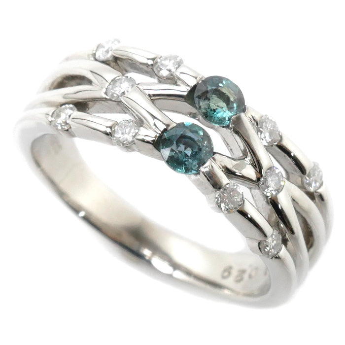 Pt900プラチナ リング・指輪 ダイヤモンド0.29ct アレキサンドライト0.31ct 14号 7.6g【中古】【美品】
