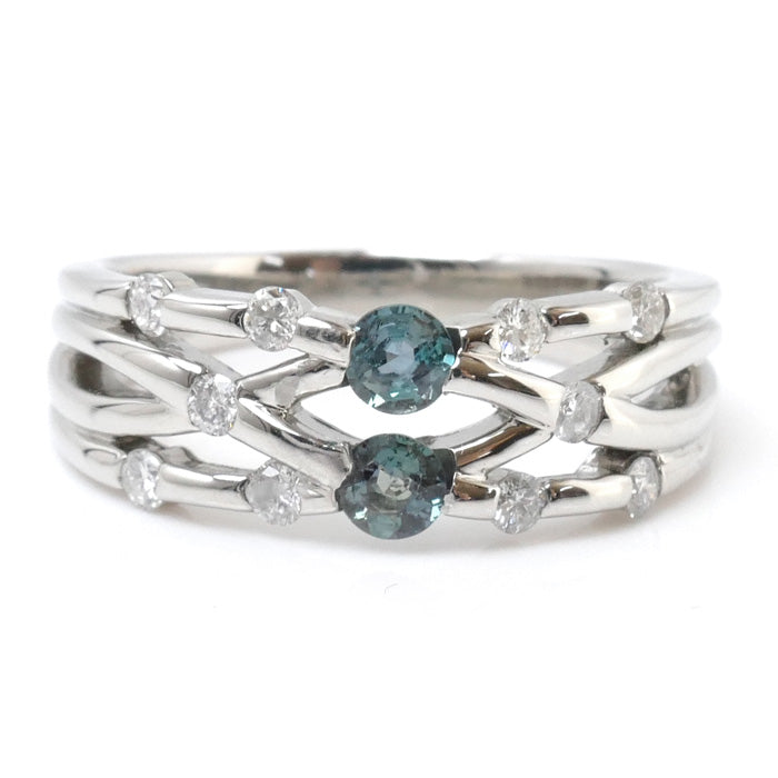 Pt900プラチナ リング・指輪 ダイヤモンド0.29ct アレキサンドライト0.31ct 14号 7.6g【中古】【美品】
