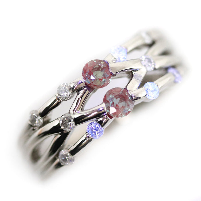 Pt900プラチナ リング・指輪 ダイヤモンド0.29ct アレキサンドライト0.31ct 14号 7.6g【中古】【美品】