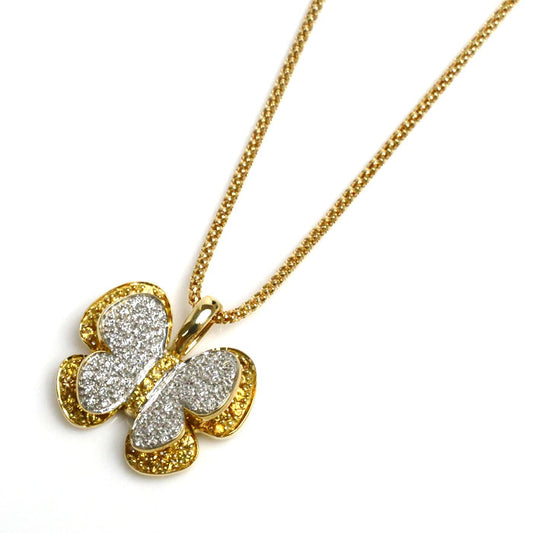 K18YG イエローゴールド バタフライ ネックレス イエローサファイア0.96ct ダイヤモンド0.21ct 9.3g ～50cm フリーチェーン レディース【中古】