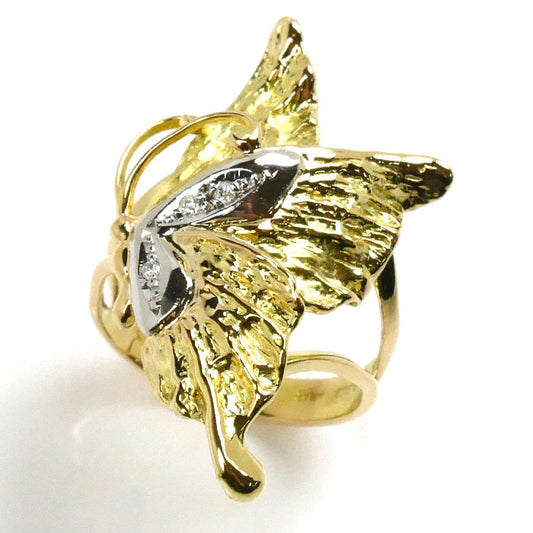 K18YG イエローゴールド Pt900プラチナ 蝶 リング・指輪 ダイヤモンド0.03ct 12号 6.1g レディース【中古】