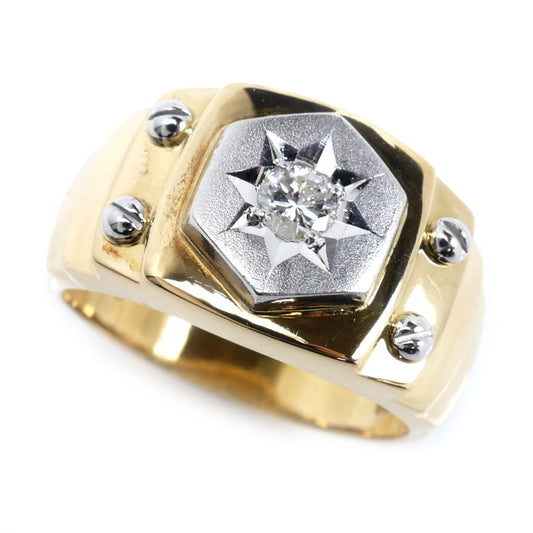 K18YG イエローゴールド Pt900プラチナ リング・指輪 ダイヤモンド0.19ct 19号 9.4g メンズ【中古】