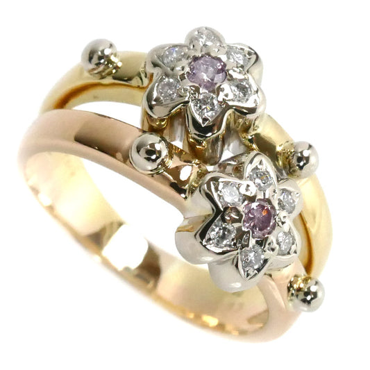K18YG イエローゴールド K18PG ピンクゴールド K18WG リング・指輪 ダイヤモンド0.23ct 12号 5.9g ピンクダイヤ フラワー レディース【中古】