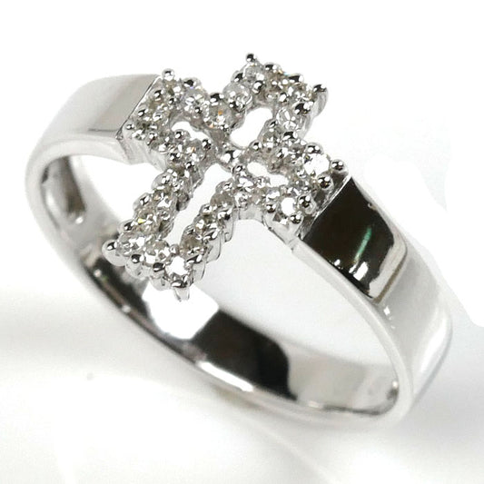 K14WG ホワイトゴールド クロス リング・指輪 ダイヤモンド0.16ct 11号 2.1g レディース【中古】