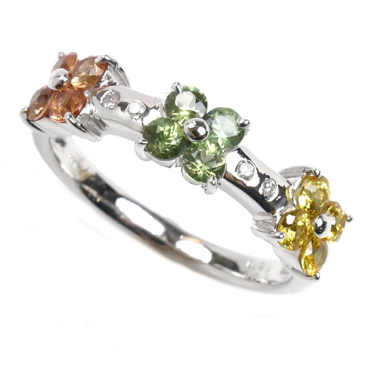 K18WG ホワイトゴールド フラワーモチーフ リング・指輪 サファイア0.93ct ダイヤモンド0.03ct 13号 3.5g レディース【中古】