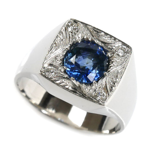 Pt900プラチナ リング・指輪 サファイア1.56ct ダイヤモンド0.09ct 19号 19.5g メンズ【中古】