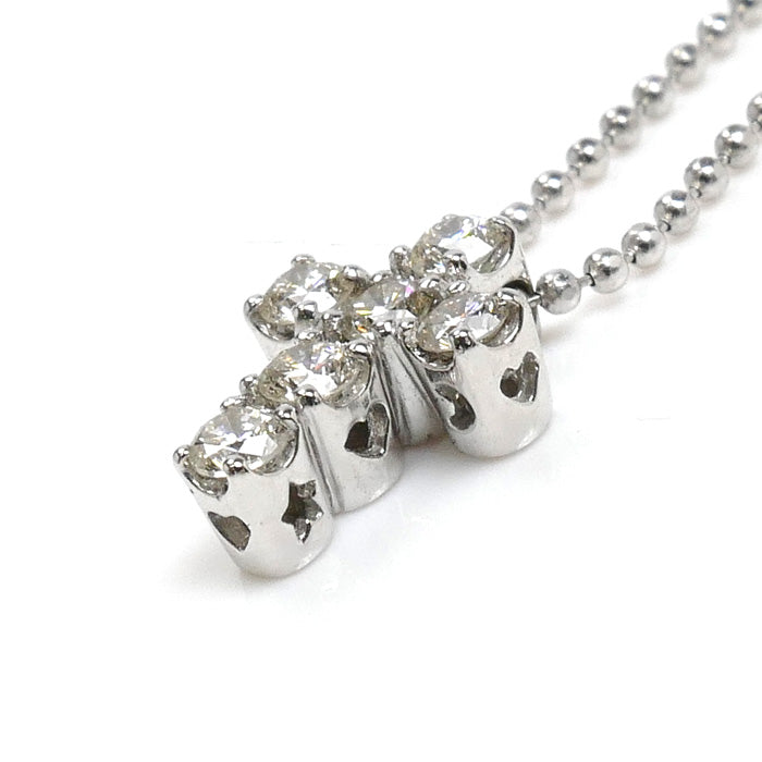 Ponte Vecchio ポンテヴェキオ K18WG ホワイトゴールド クロス ネックレス ダイヤモンド0.24ct 2.8g 40cm レディース【中古】