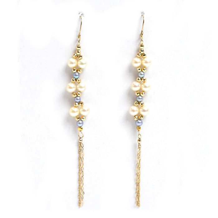 K18YG イエローゴールド ロング ピアス パール約3.5mm 1.7g レディース【中古】