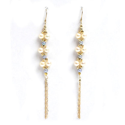 K18YG イエローゴールド ロング ピアス パール約3.5mm 1.7g レディース【中古】