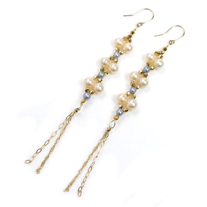 K18YG イエローゴールド ロング ピアス パール約3.5mm 1.7g レディース【中古】