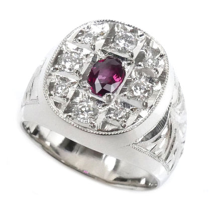 Pt900プラチナ リング・指輪 ルビー0.38ct ダイヤモンド0.41ct 20号 31.2g メンズ【中古】【美品】