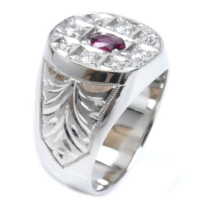 Pt900プラチナ リング・指輪 ルビー0.38ct ダイヤモンド0.41ct 20号 31.2g メンズ【中古】【美品】