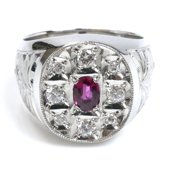Pt900プラチナ リング・指輪 ルビー0.38ct ダイヤモンド0.41ct 20号 31.2g メンズ【中古】【美品】