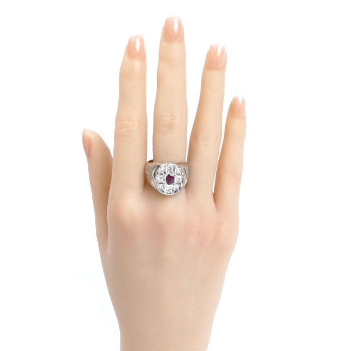 Pt900プラチナ リング・指輪 ルビー0.38ct ダイヤモンド0.41ct 20号 31.2g メンズ【中古】【美品】