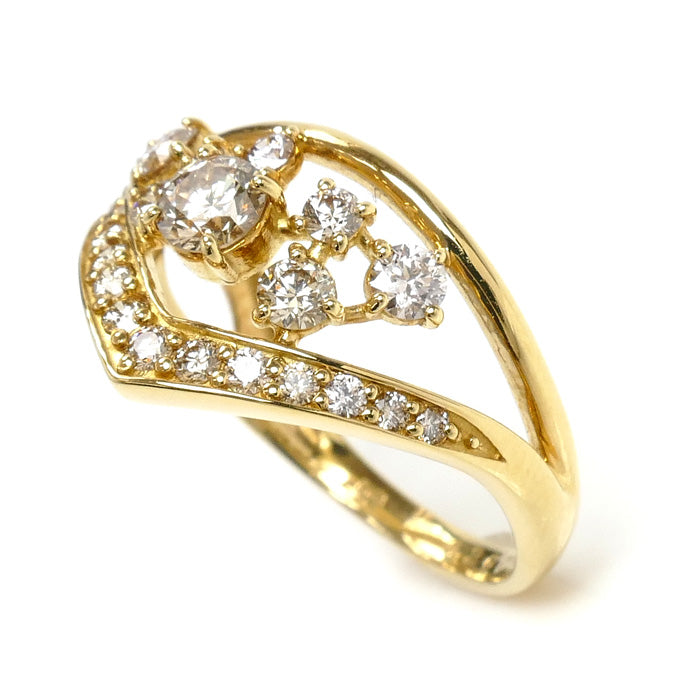 K18YG イエローゴールド リング・指輪 ダイヤモンド0.20ct/0.49ct 12号 3.1g レディース【中古】