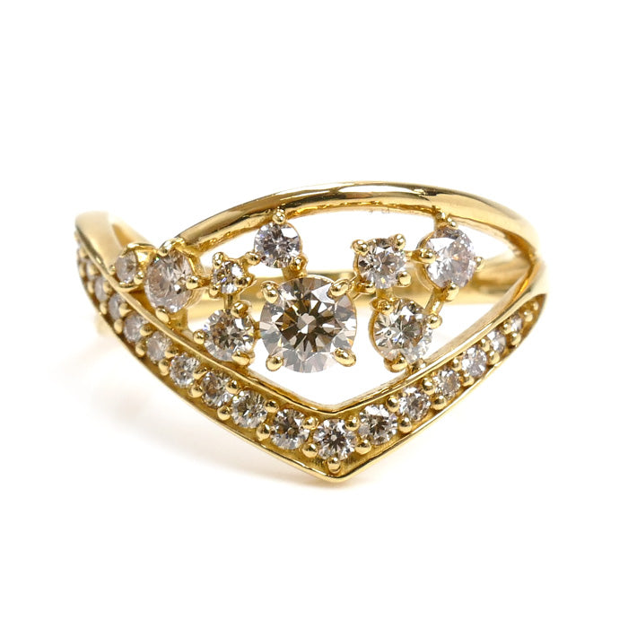 K18YG イエローゴールド リング・指輪 ダイヤモンド0.20ct/0.49ct 12号 3.1g レディース【中古】