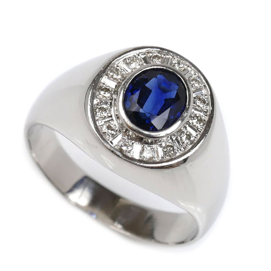 Pt900プラチナ サファイア ダイヤ リング・指輪 サファイア1.14ct ダイヤモンド0.17ct 20号 12.6g メンズ【中古】【美品】