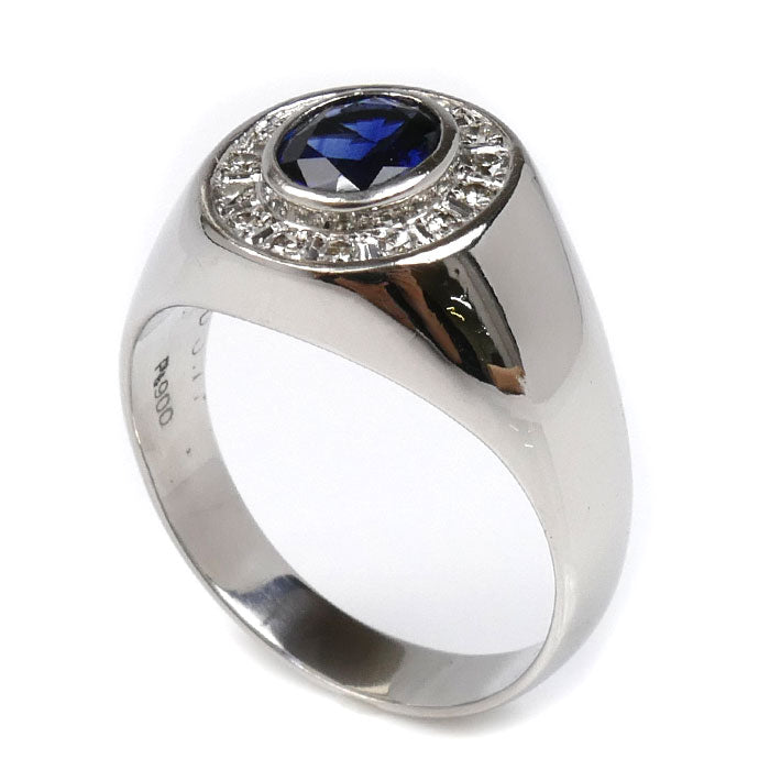Pt900プラチナ サファイア ダイヤ リング・指輪 サファイア1.14ct ダイヤモンド0.17ct 20号 12.6g メンズ【中古】【美品】