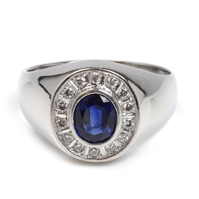 Pt900プラチナ サファイア ダイヤ リング・指輪 サファイア1.14ct ダイヤモンド0.17ct 20号 12.6g メンズ【中古】【美品】