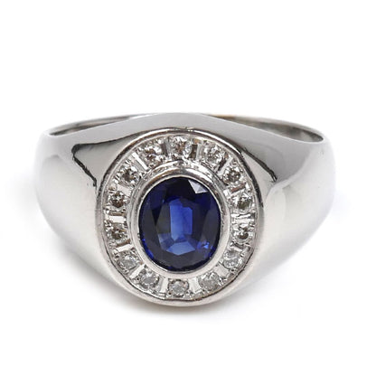 Pt900プラチナ サファイア ダイヤ リング・指輪 サファイア1.14ct ダイヤモンド0.17ct 20号 12.6g メンズ【中古】【美品】