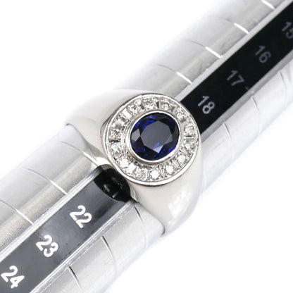 Pt900プラチナ サファイア ダイヤ リング・指輪 サファイア1.14ct ダイヤモンド0.17ct 20号 12.6g メンズ【中古】【美品】