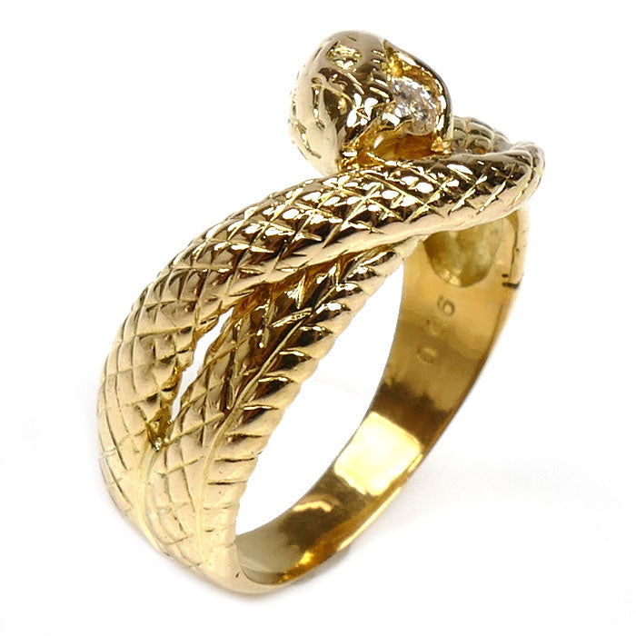 K18YG イエローゴールド スネーク リング・指輪 ダイヤモンド0.06ct 15.5号 6.8g ユニセックス【中古】