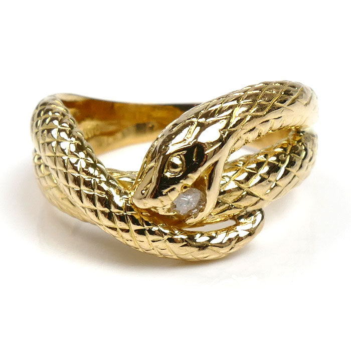 K18YG イエローゴールド スネーク リング・指輪 ダイヤモンド0.06ct 15.5号 6.8g ユニセックス【中古】