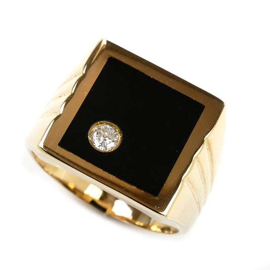 K18YG イエローゴールド リング・指輪 ダイヤモンド0.08ct オニキス 18号 9.5g メンズ【中古】