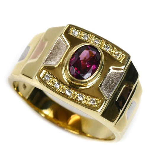 K18YG イエローゴールド Pt900プラチナ リング・指輪 ガーネット ダイヤモンド0.05ct 20号 10.2g メンズ【中古】