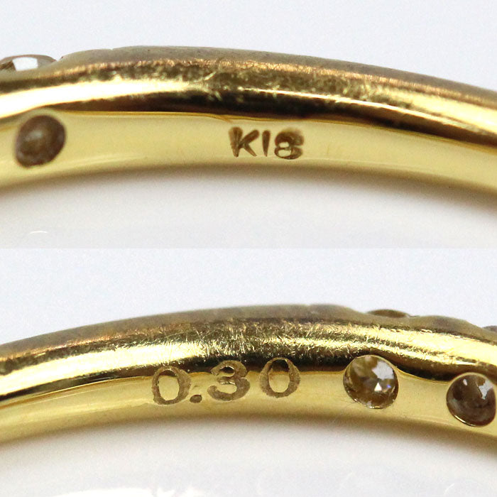 K18YG イエローゴールド ハーフエタニティ リング・指輪 ダイヤモンド0.30ct 11号 1.4g 艶消し レディース【中古】