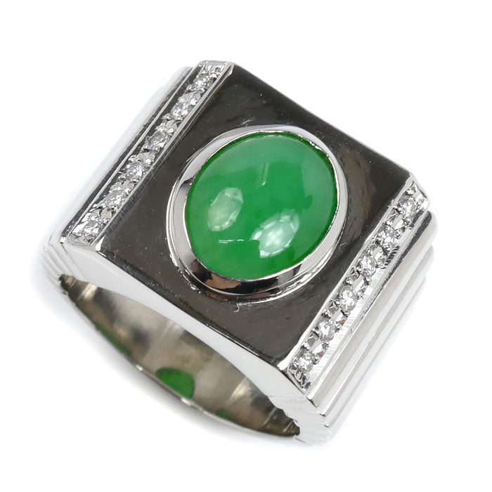 Pt900プラチナ リング・指輪 ジェダイト3.568ct ダイヤモンド0.21ct 20.5号 45.2g メンズ【中古】【美品】