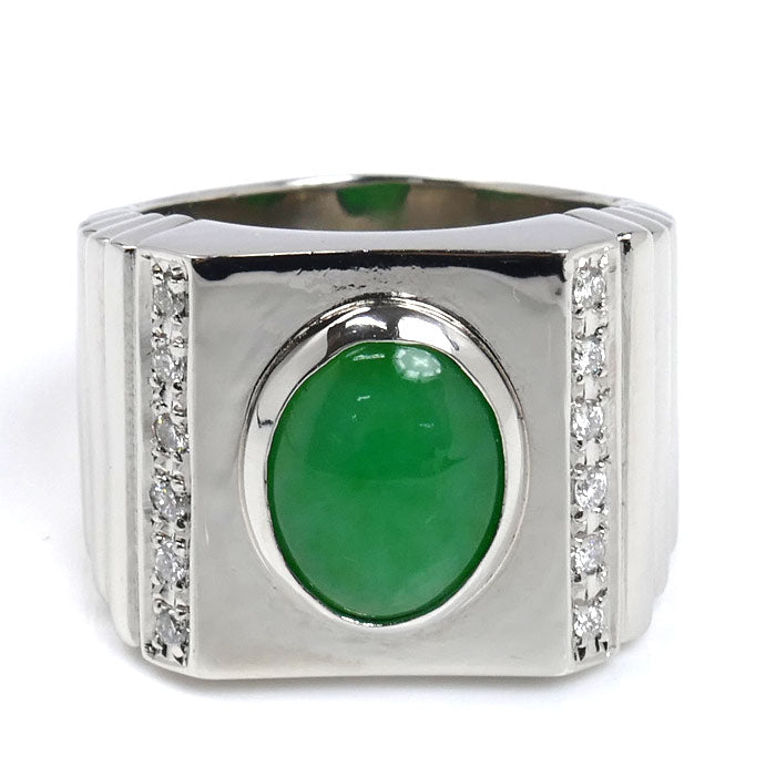 Pt900プラチナ リング・指輪 ジェダイト3.568ct ダイヤモンド0.21ct 20.5号 45.2g メンズ【中古】【美品】