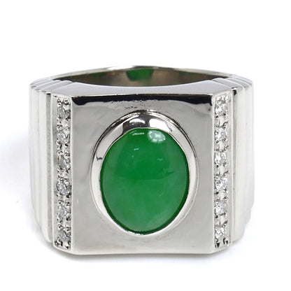 Pt900プラチナ リング・指輪 ジェダイト3.568ct ダイヤモンド0.21ct 20.5号 45.2g メンズ【中古】【美品】