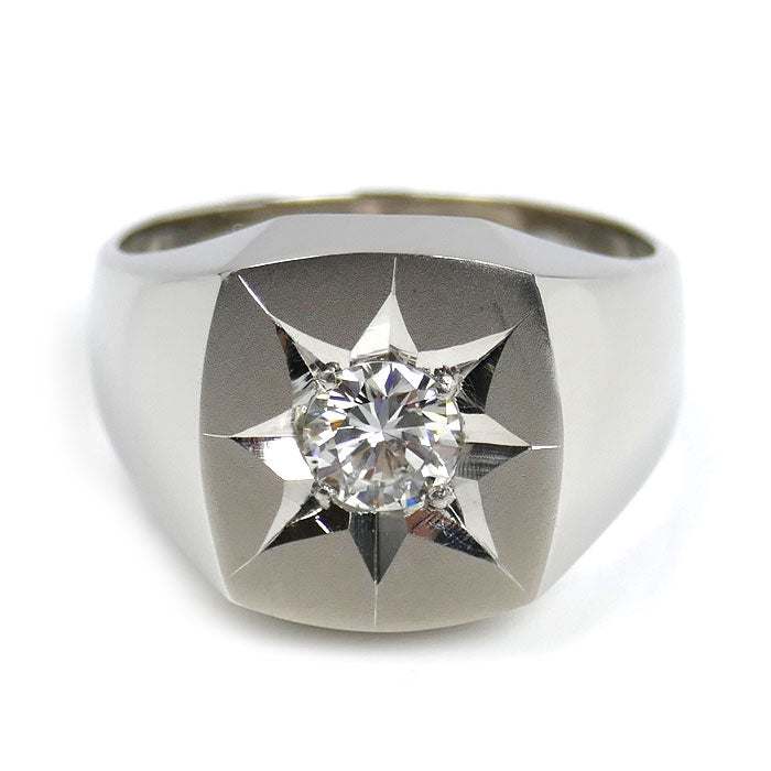 Pt900プラチナ 印台 リング・指輪 ダイヤモンド0.65ct 22号 26.3g メンズ【中古】【美品】